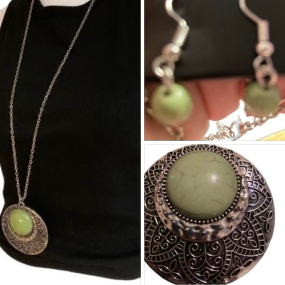 NWT Paparazzi Shade of Green & Silver Toned Necklace with Matching Earrings - Picture 4 of 12